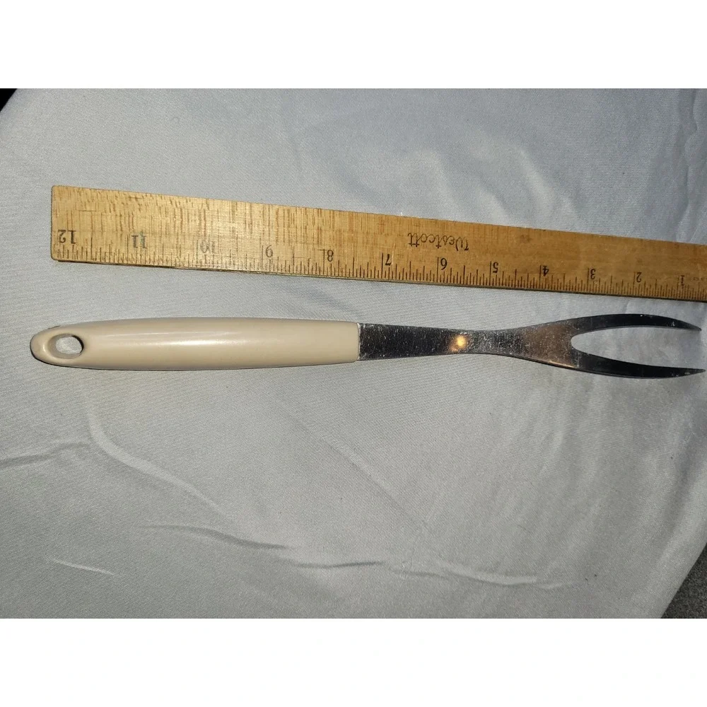 Vintage EKCO Century Stainless Steel Serving Fork White Floral Plastic